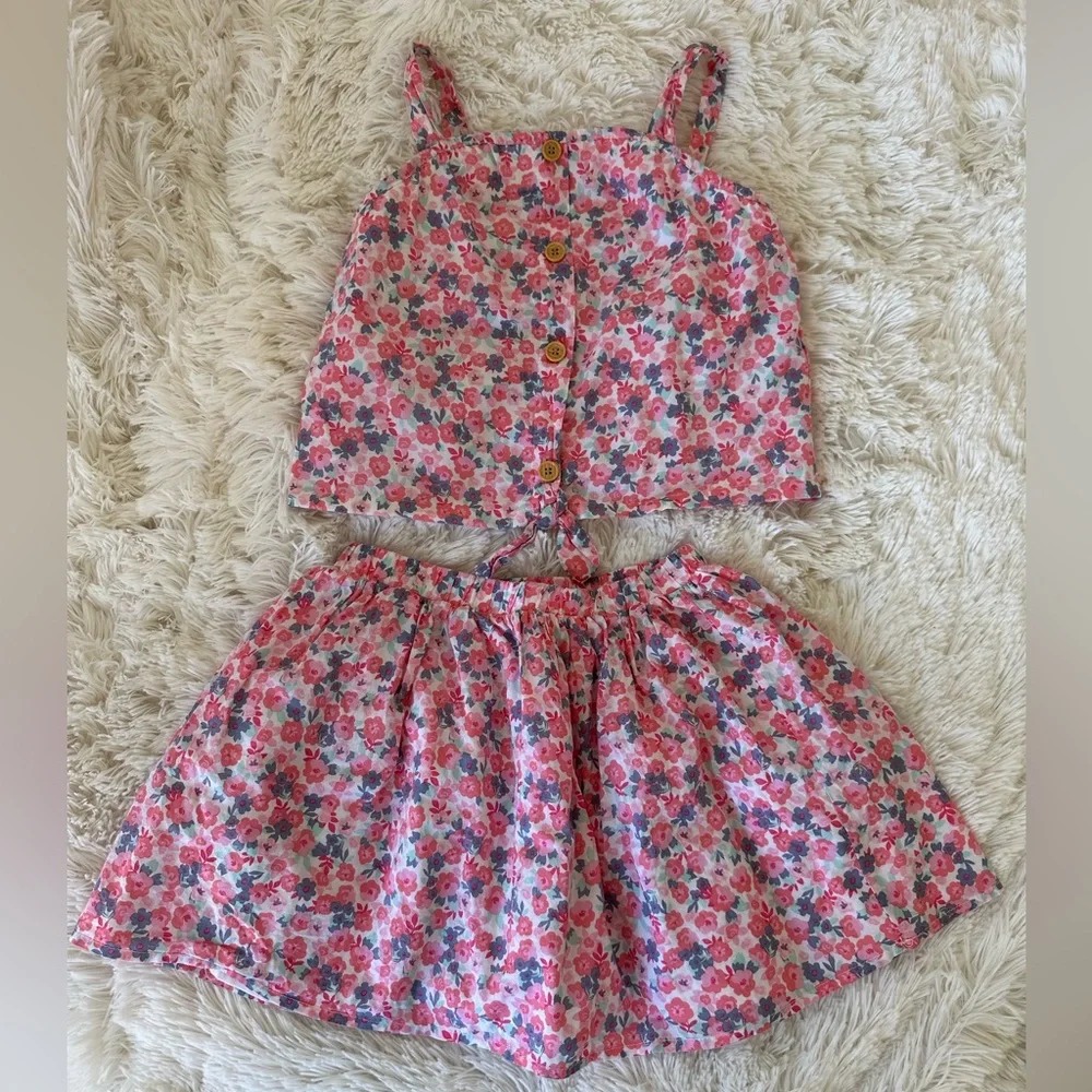 MAX STUDIO Girls Floral 3 Piece Skirt Tank Top Sun Hat Matching Set Size 7/8